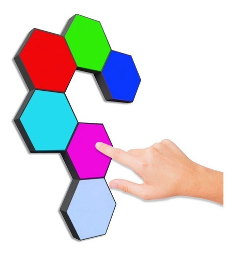 Imagen 4 de 10 de Lampara Led Táctil Rgb Multicolor X6 Pared Modular Hexágono