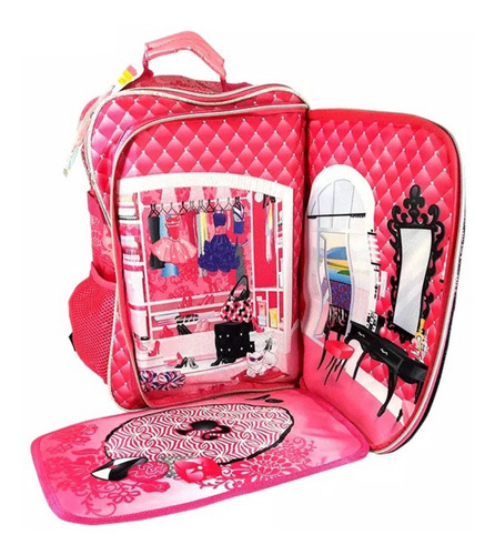 Mochila Barbie Con Vestidor Y Porta Muñeca 16 Pulgadas