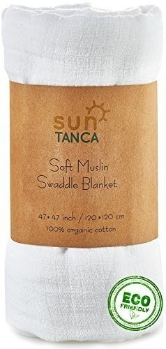 Manta Swaddle De Muselina Blanca  100% Algodon Organico Perf