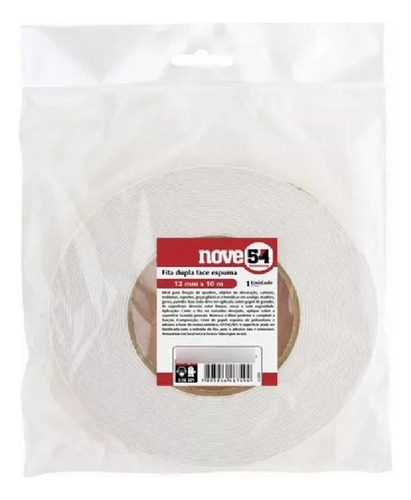 Fita Dupla Face Com Espuma Cor Branca 12mm X 1.5m Nove54