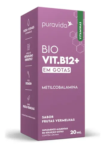 B12 Drops Metilcobalamina 20ml Sabor Frutas Vermelhas Puravida