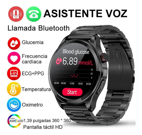 Smart Watch Para Hombre Glucemia Ecg +ppg Llamada Bluetooth Color De La Malla Steel Black