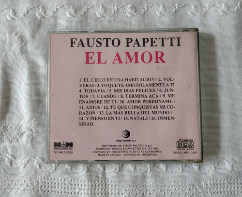 Cd Fausto Papetti, El Amor, Con Filtro Protector, 1u (Usado)