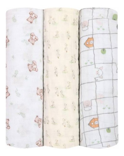 Kit 3 Panos Cueiro Soft Algodão Bamboo Bebê Fresquinho Ideal Cor Amarelo Ursinho Bolinha