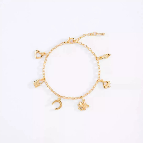 Pulsera De La Suerte Amuletos Dorados Baño 18k Nice