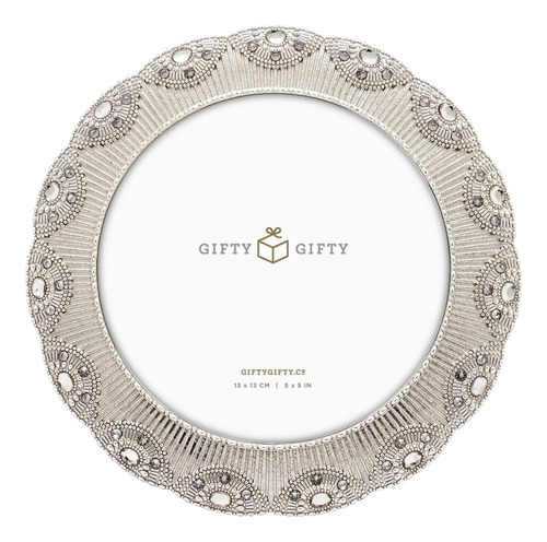 Gifty Gifty Marco De Fotos Circular Con Joyas Plateadas De 5