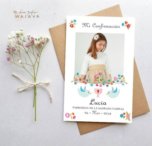 Imagen 4 de 10 de Estampas Confirmación Tarjetas Nenas Con Foto X 3u