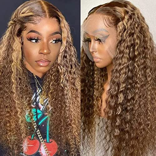 Unice 12a Curly Highlight Rubia 13x4 Encaje Frontal Kd1gr