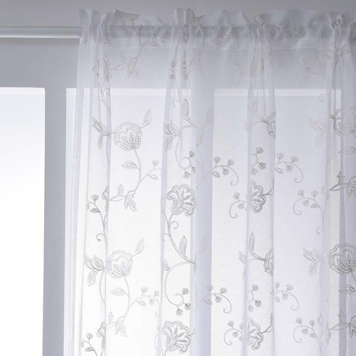 White Sheer Curtains Embroidery 63 Inch Length Rod   Vo...