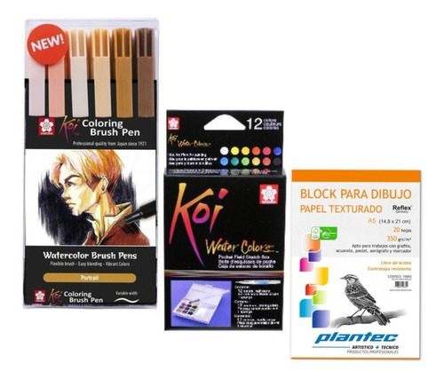 Kit 12 Acuarelas Koi Sakura Marcadores Piel Block Plantec