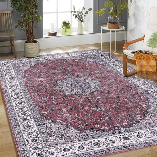 Cozyloom Alfombra Vintage Medallon Persa Resistente Mancha 4