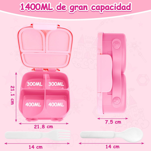 Lonchera Bento Box Para Niños 1400ml 4 Divisiones Portátil