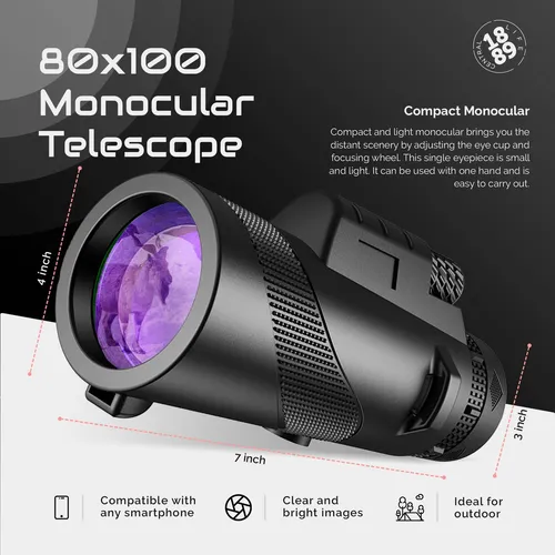 Telescopio Monocular Hd 80x100 Adaptador Y Trípode Para Aves Color