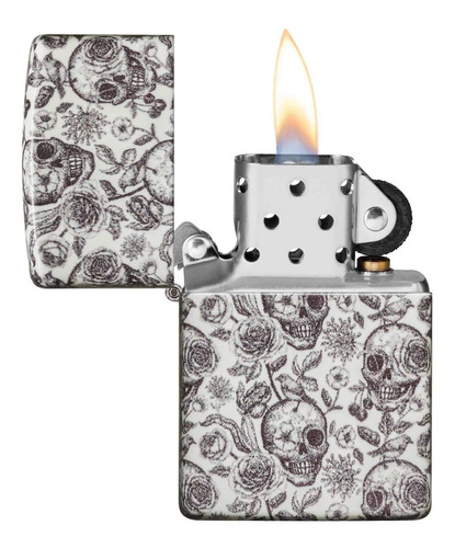 Encendedor Zippo Blanco Diseño Craneos Brillante Obscuridad