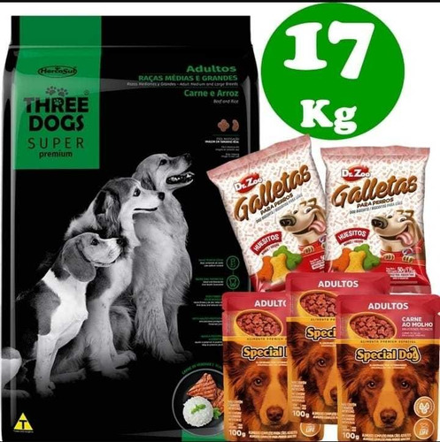 Three Dogs Adulto Super Premium 15+2 Kg + Regalo