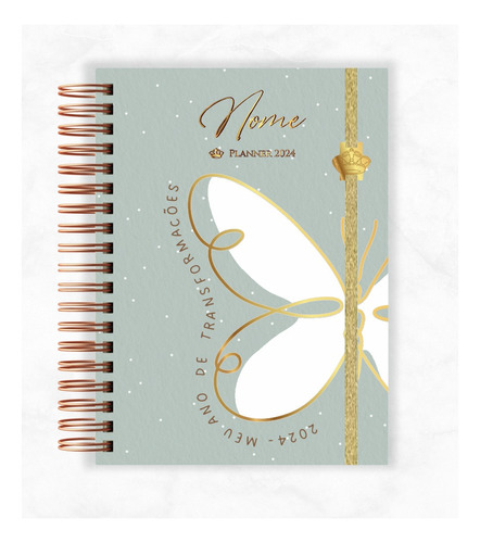 Planner Slim 2024 Luxo Borboleta Clean Personalizado C/ Nome