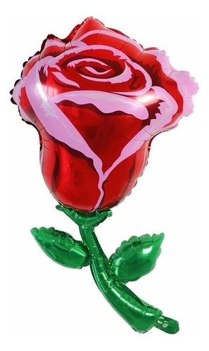 Globo Metalizado Flor Roja Rosa Planta Decoracion 94x50cm