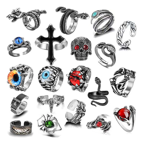 20 Anillos Vintage De Plata Gótica Para Hombres Mujeres Punk