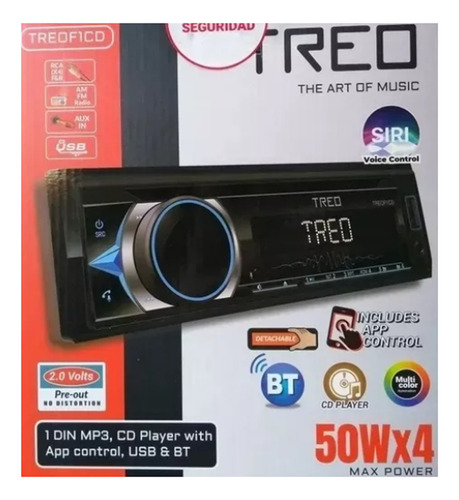 Autoestereo Treo Treof1cd Con Bt/cd/usb/aux/multicolor/siri