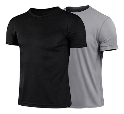 Playeras Hombre Secado Rápido Slim Fit  Campañas 2pzas Negro