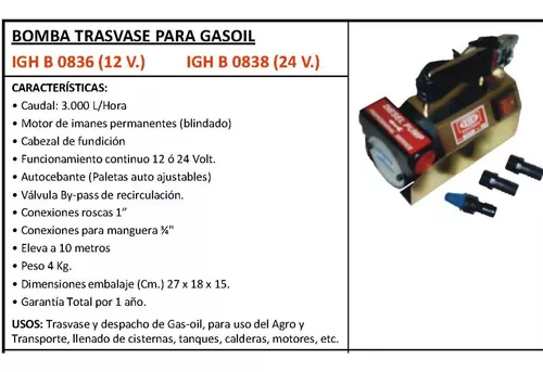 Electro Bomba 12 V Trasvase Gasoil B0839