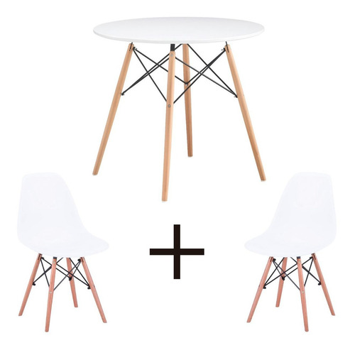 Imagen 1 de 6 de Juego De Comedor Eames Mesa De 0.80 + 2 Sillas Blanco