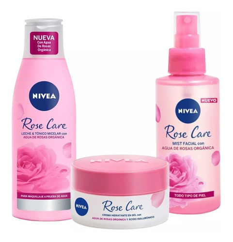 Combo Nivea Rose Care Leche Limpiador+ Crema Hidratante+mist