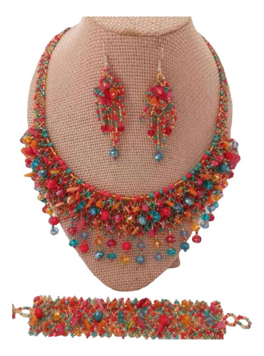 Set Collar, Cadena Y Aretes Huichol