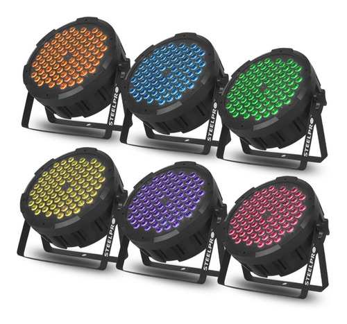 Kit 6 Cañones Par Led 80x3w Full Color Rgb - Steelpro 80par3