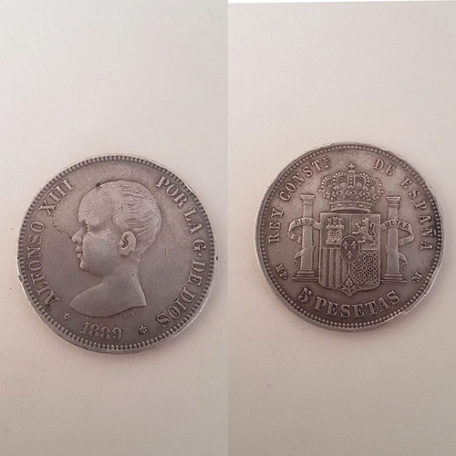Moneda Antigua 5 Pesetas España 1889 En Excelente Estado