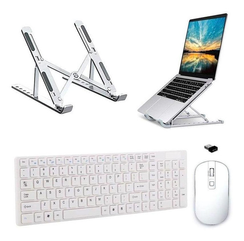 Teclado Mouse Wireless E Suporte Branco Para Notebook Acer