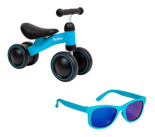 Kit Bicicleta De Equilíbrio Andador Bebê Sem Pedal E Óculos Cor Bicicleta Azul / Óculos Azul