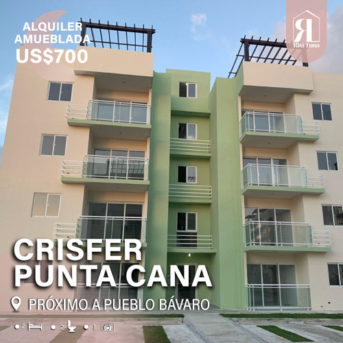 Apartamento Amueblado, 2 Habitaciones En Crisfer Punta Cana, Alquiler, Cuarto Piso Con Terreza, Punta Cana