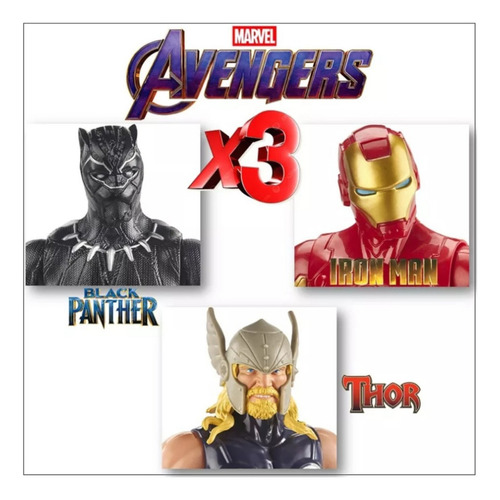 Avengers X 3 Figuras Black Panther, Iron Man Y Thor Hasbro