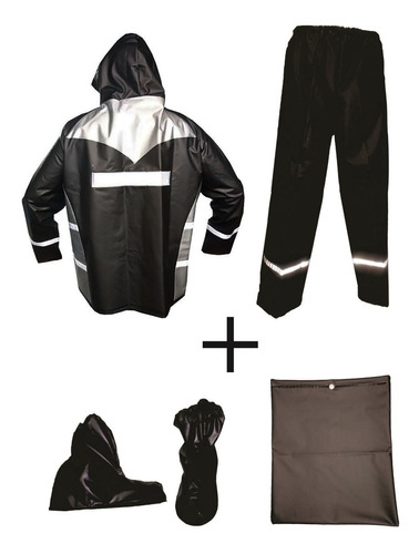 Impermeable Moto Negro Gris 4 Piezas Cal18 Sdc, 2 Obsequios.