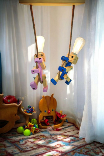Lámparas Colgantes Dobles Infantiles Artesanales En Madera A Eleccion