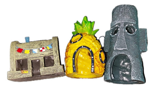 Adornos Para Acuario Figuras Bob Esponja Set 3 Piezas