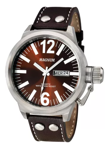 Relógio Masculino Magnum Couro Prova D´Agua MA31524B - Prata