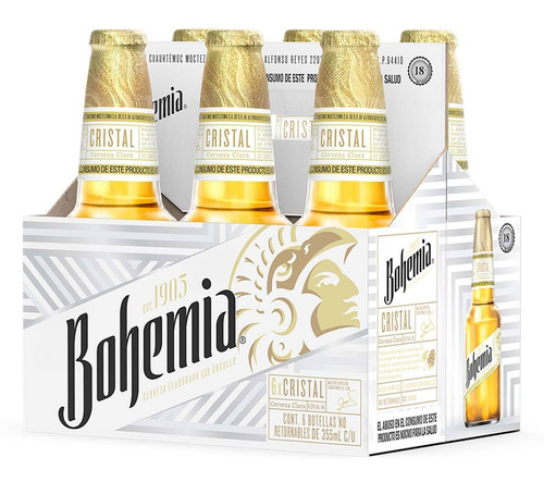 Cerveza Clara Bohemia Cristal 6 Pack Botella 355 Ml