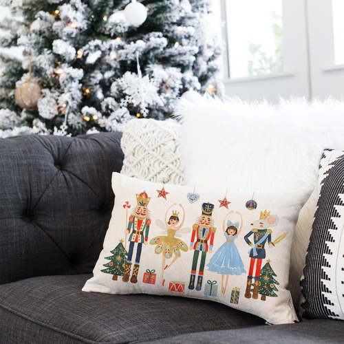 Fundas De Almohada De Navidad De 12 X 20 Pulgadas, Casc...