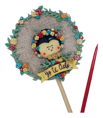 Adorno Para Torta Frida Kahlo Tierna Deco Topper + Vela