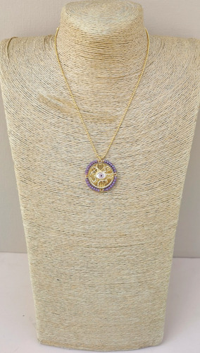 Imagen 1 de 1 de Collar Cadena Bolita Con Medalla De La Suerte Bordada