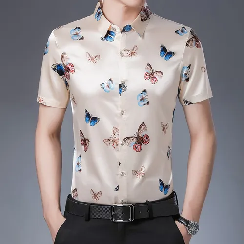 Camisa De Vestir Casual De Sat n Con Forma De Mariposa De Se