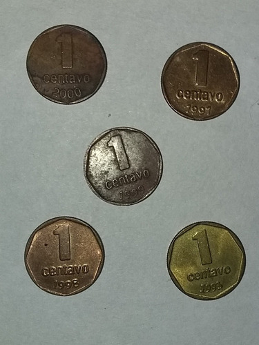 Un Centavo 5 Monedas Antes 2001 Argentina Lote (años Distint