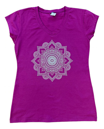 Playera Logo Mandala Pluma Mujer Algodón Escote V