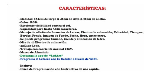 Letrero Led Programable Rgb Por Wifi 135x40cm P/publicidad