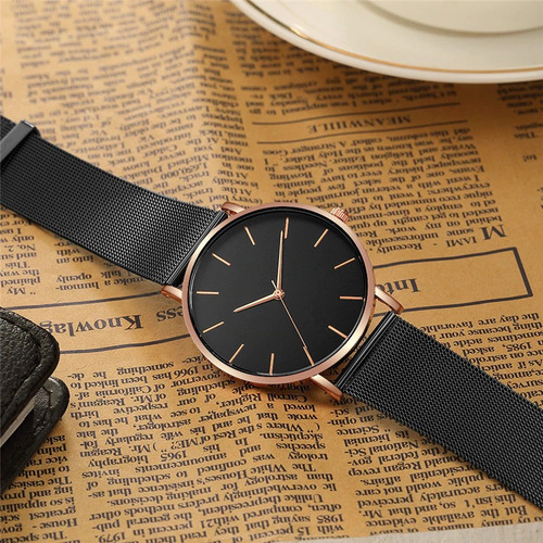 Relogio Feminino Dourado Rose Pulseira Fivela Ajustavel