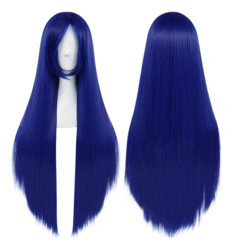 ¡ Peluca Lisa 80cm Kanekalon Larga Cabello Azul Rey !!