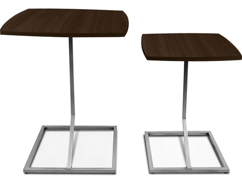 Conjunto Jogo Mesa Tip De Canto Lateral Tampo Quadrado Cor Prata/villandry
