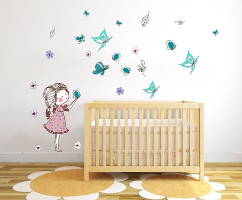 Vinilo Infantiles Nena Y Mariposas Wall Sticker